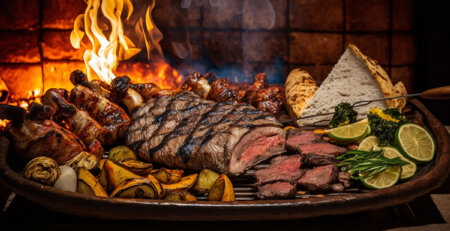 cortes de carne mostrando distintos puntos de cocción en la parrilla