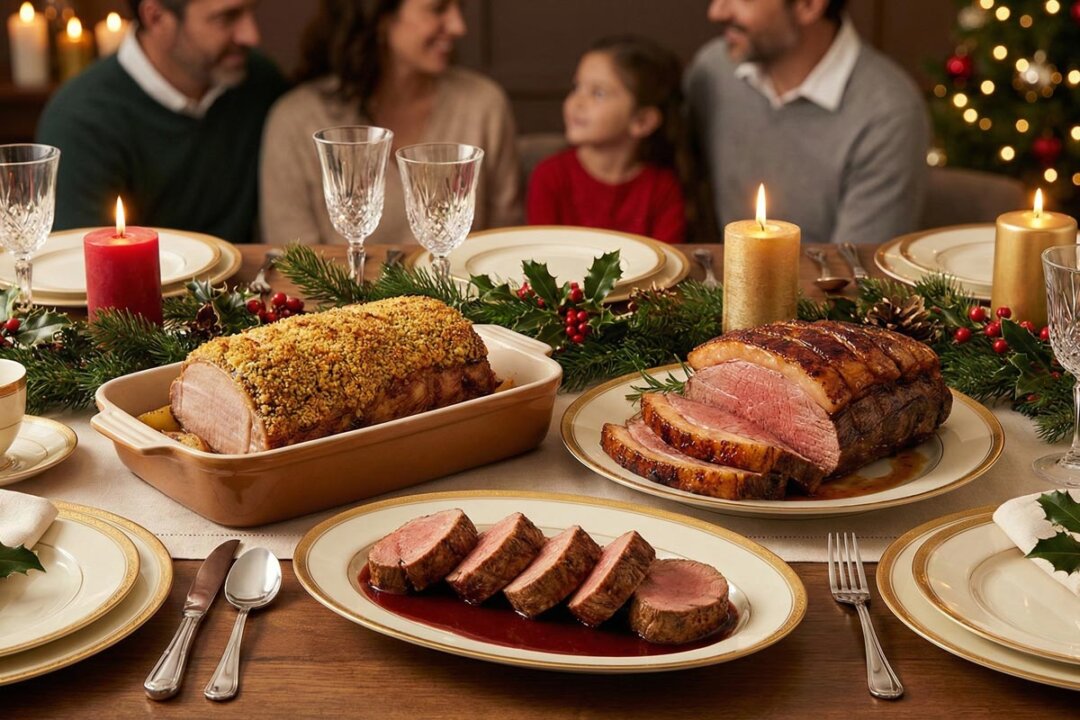 carnes para Navidad en mesa elegante