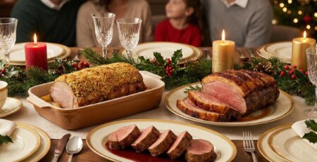 carnes para Navidad en mesa elegante