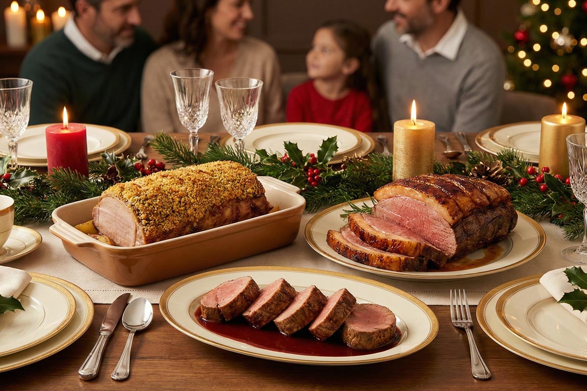 carnes para Navidad en mesa elegante
