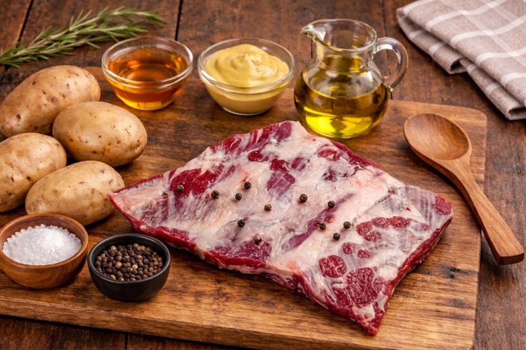 plateada al horno con mostaza y miel con papas doradas
