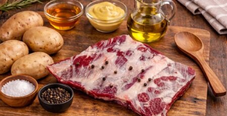 plateada al horno con mostaza y miel con papas doradas