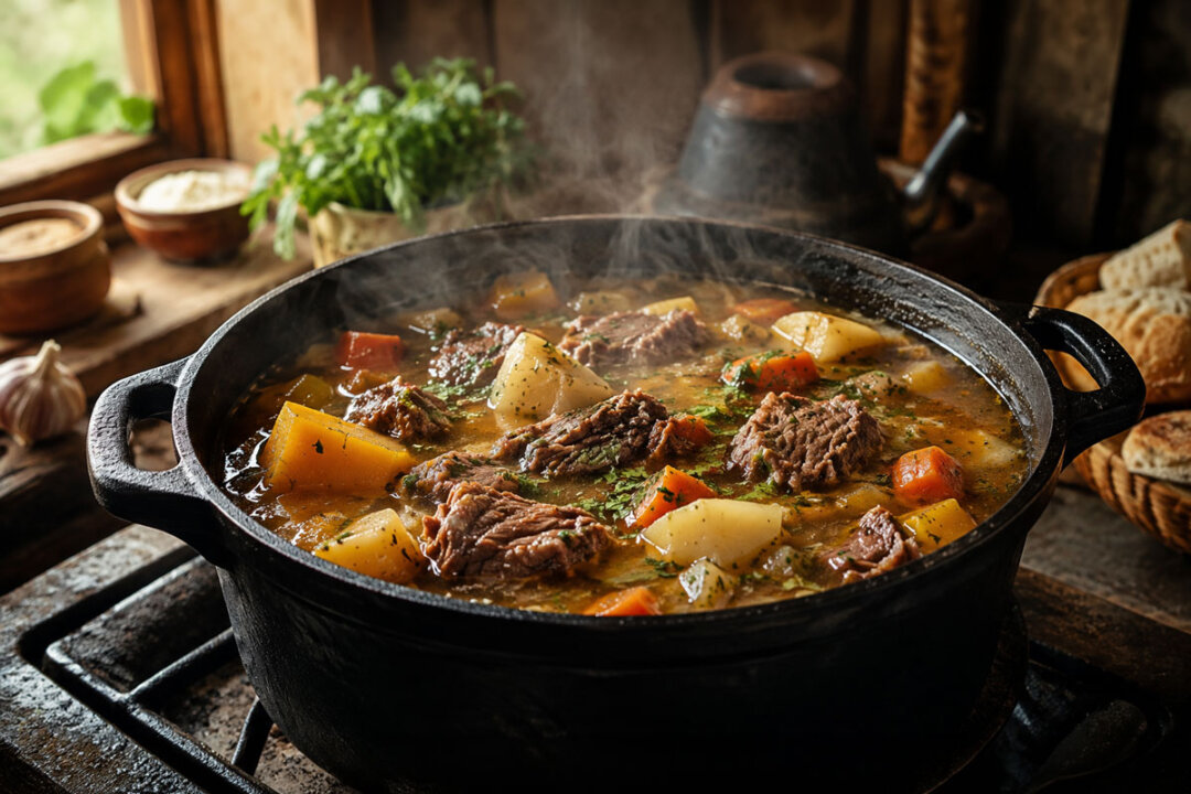 Sopa de carne con tapapecho y verduras de invierno