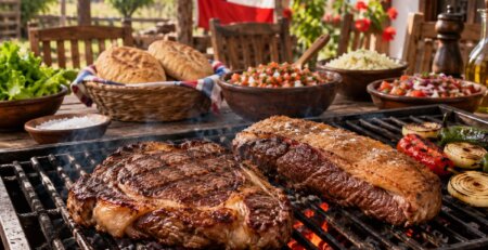Carne para asado con lomo vetado y punta picana en parrilla chilena